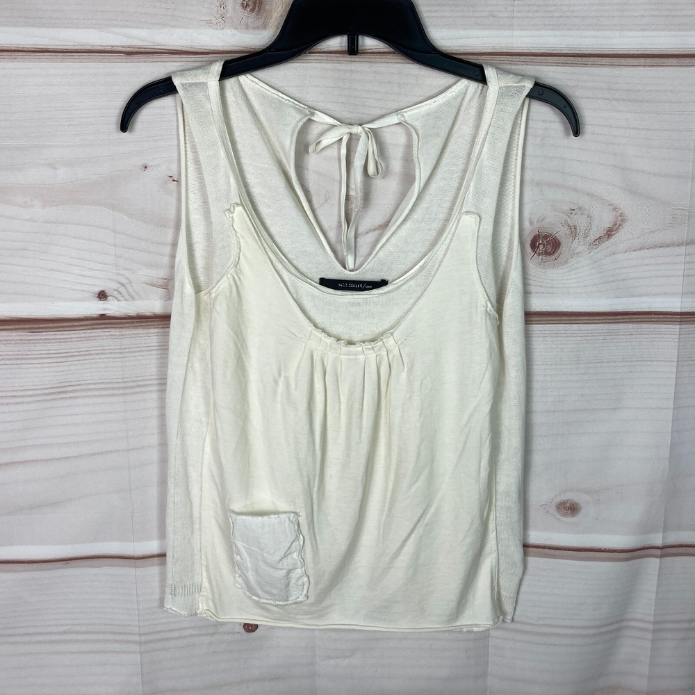 Sita Murt Top Womens 38 US 4 White Knit Tank Sleeveless Layered Tie Back Solid